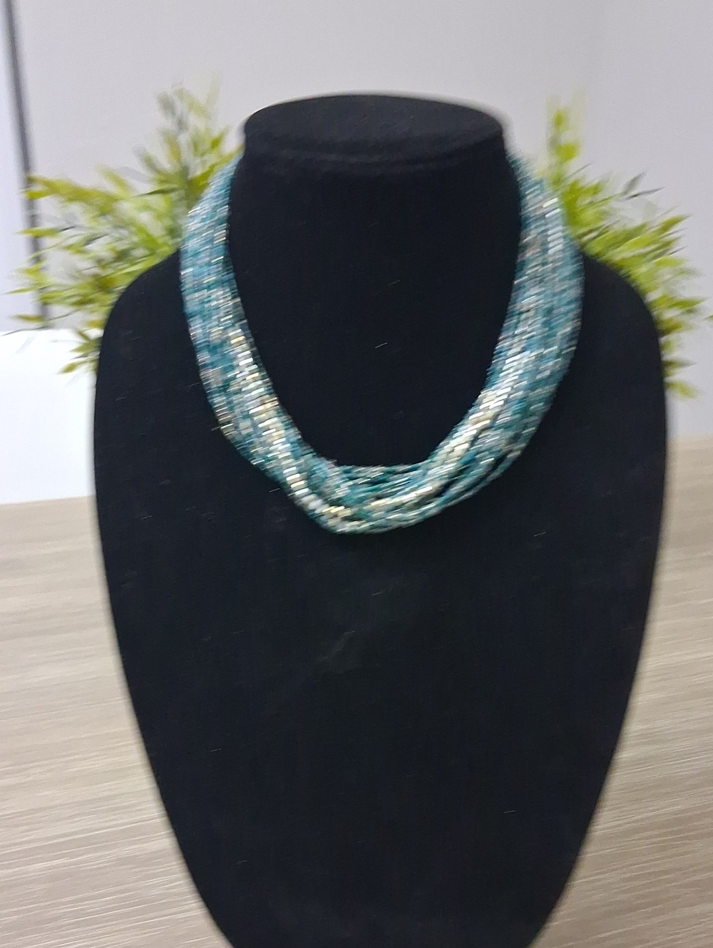 Elegant Multi-Strand Turquoise/Silver Beaded Necklace NY Mark